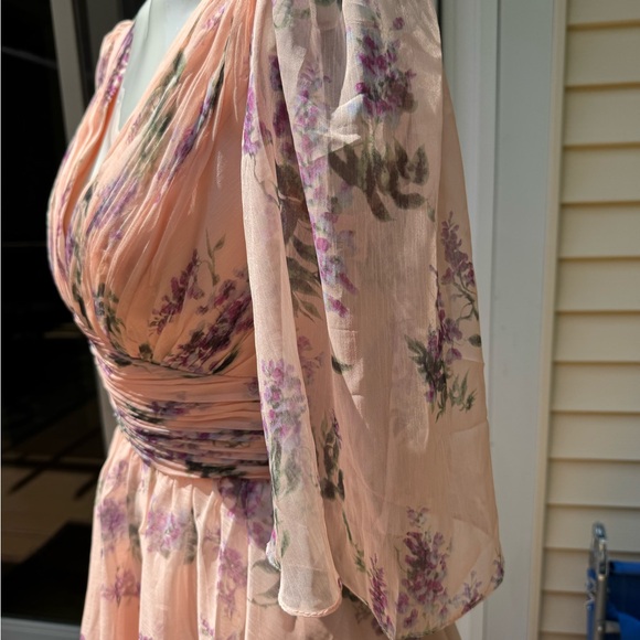 Mac Duggal Floral Deep V Neck Pink/Peach Floral Dress Wedding Garden Party Size6 - Picture 4 of 16